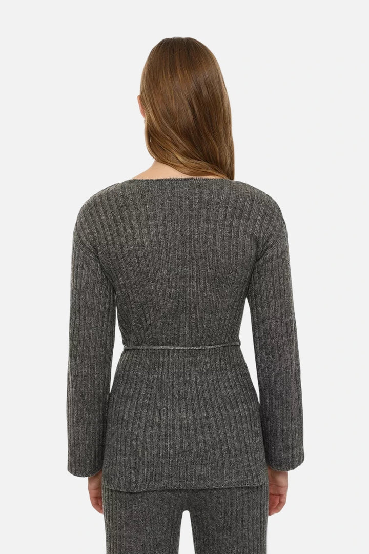 Long belted sweater